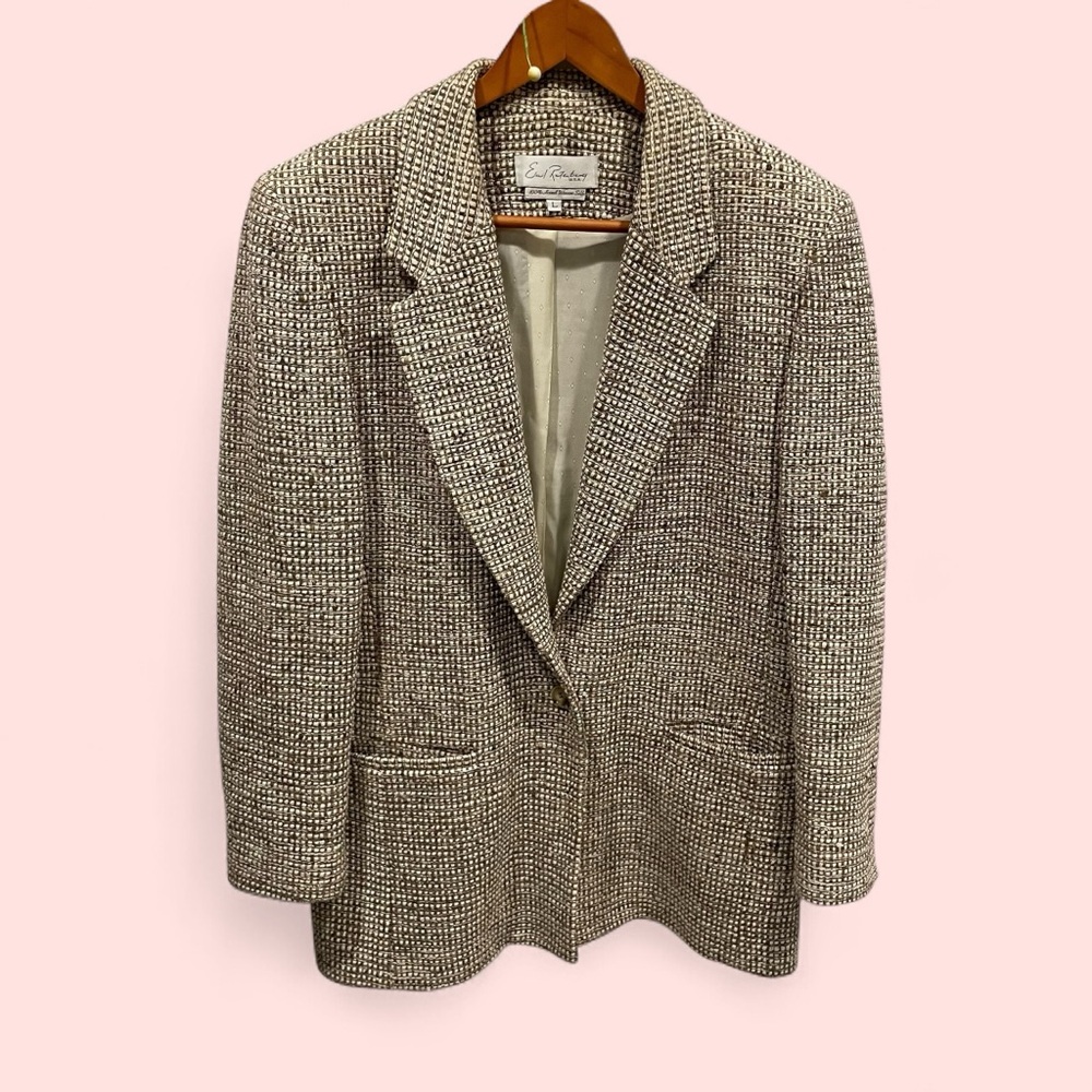 Vintage 80’s-90’s luxury blazer Earl Rutenberg silk tweed metallic pockets prep